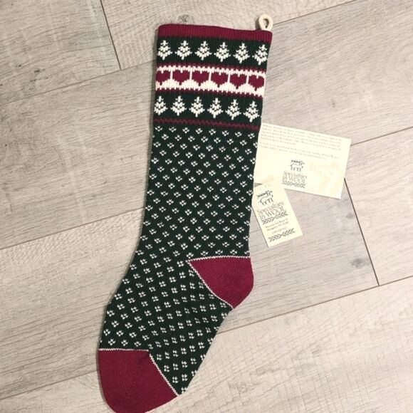 Specialties in Wool Christmas Stocking Vintage 80's Herringbones and Hearts NEW - Picture 1 of 8